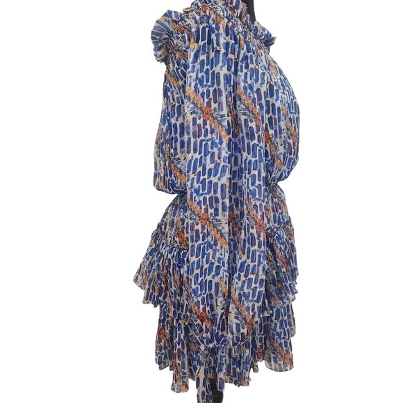 Caroline Constas For Intermix Off the Shoulder‎ Blue Pattern Dress Size P/XS - Picture 5 of 6